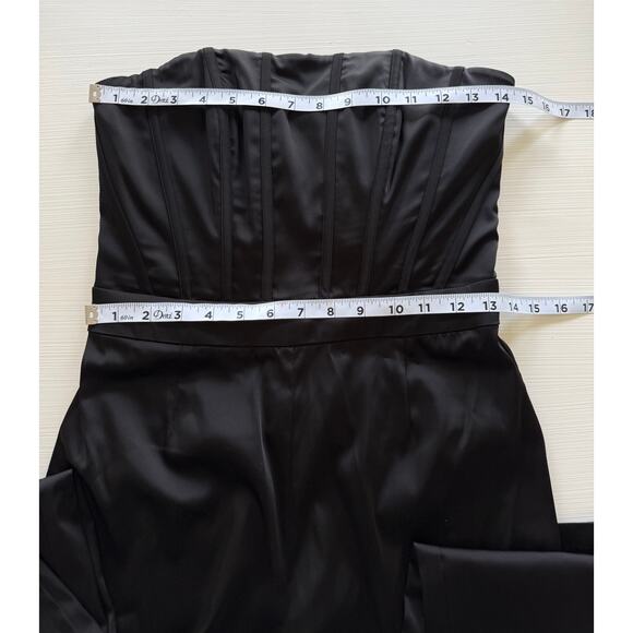 Ramy Brook NWT Mira Strapless Black Satin Jumpsuit Wide Leg Boned Bodice size 4 - Picture 9 of 15